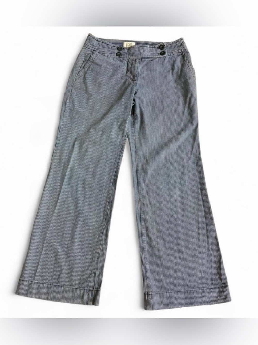 LOFT Blue-Gray Pinstripe Wide Leg Jeans